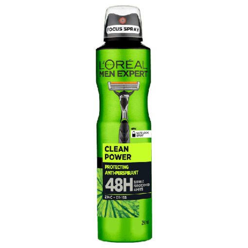 اسپری ضد تعریق لورال مدل loreal man expert clean power حجم 250 میل